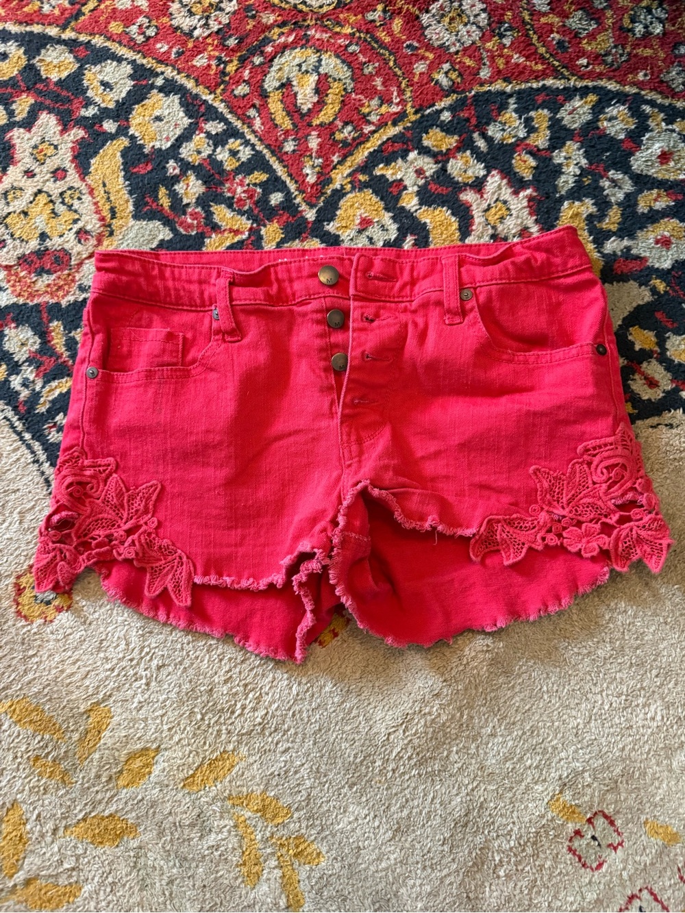Women’s Red crochet Trim Denim Shorts